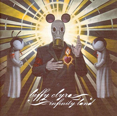 Album cover: Biffy Clyro’s “Infinity Land” featuring a figure in a gas mask.