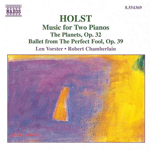 CD cover for Holst’s “Music for Two Pianos” with abstract art.