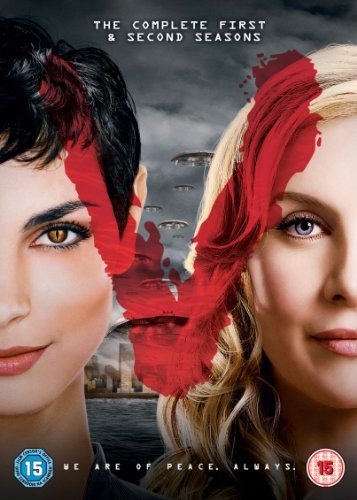 V" seasons 1 & 2 DVD cover featuring two women and alien ships.