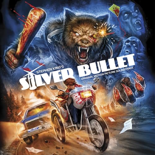 Silver Bullet soundtrack album cover featuring a werewolf and motorcycle chase.