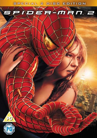 Spider-Man 2 DVD cover featuring Spider-Man embracing Mary Jane Watson.