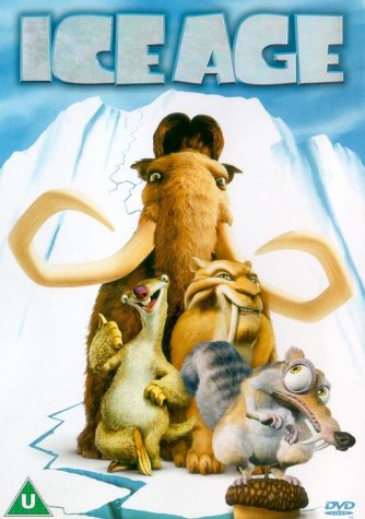 DVD cover for "Ice Age" featuring Manny, Sid, Diego, and Scrat.