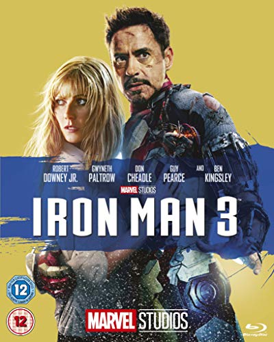 Iron Man 3 Blu-ray cover featuring Robert Downey Jr. and Gwyneth Paltrow.
