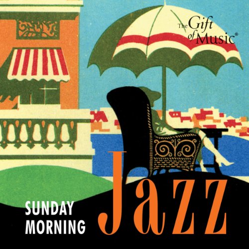 Vintage-style album cover with umbrellas, a chair, and bold red text: “Jazz”.
