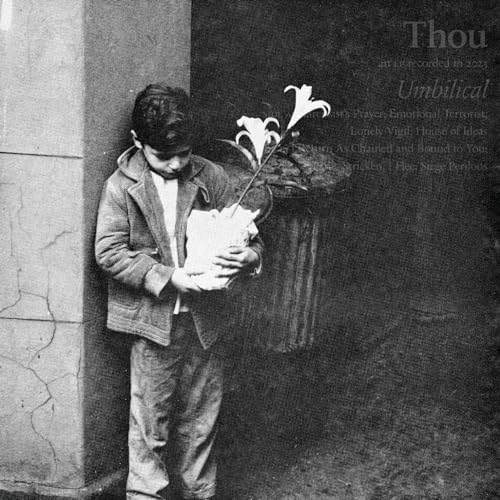 Black and white album cover featuring a child with a lily.