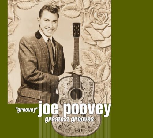 Joe Poovey portrait with acoustic guitar, album cover for "Greatest Grooves.