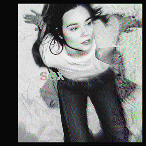 Black and white vinyl record cover with distorted portrait of a woman.