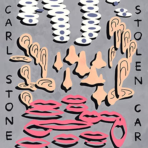 CD cover for Carl Stone’s “Stolen Car” with abstract pink and white shapes.