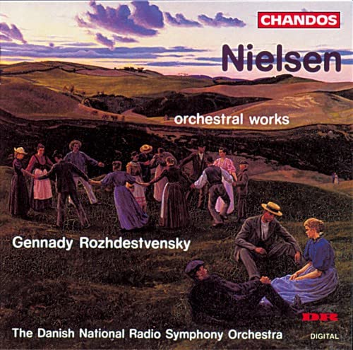 CD cover: Painting of people in a field, Nielsen orchestral works.
