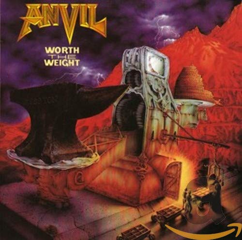 CD cover for Anvil’s “Worth the Weight” featuring an anvil and mountains.
