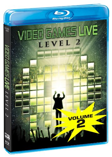 Video Games Live Level 2" Blu-ray case with stage imagery and a silhouetted figure.