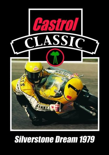 DVD cover featuring a motorcycle racer in yellow gear at Silverstone 1979.