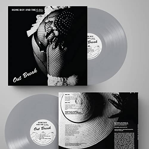 Silver vinyl record of Home Boy & C.o.l.'s "Out Break" with cover art.
