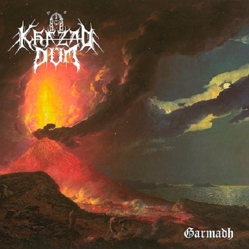 CD cover: fiery volcano landscape with band name "Khazad-dum" and title "Garmadh".