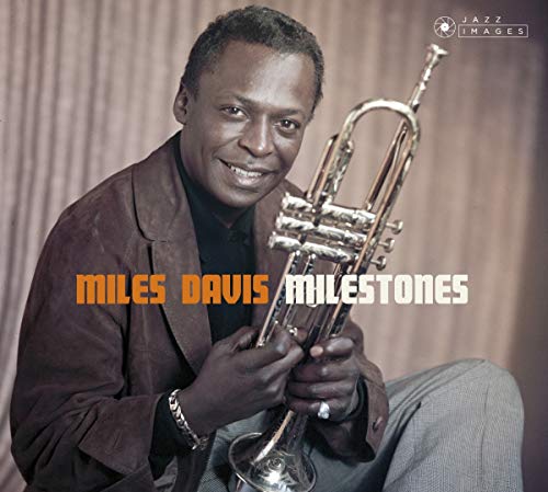 Miles Davis holding a trumpet, album cover for āMilestonesā.