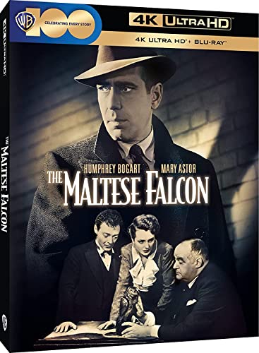 The Maltese Falcon" Blu-ray cover featuring Humphrey Bogart in a fedora.