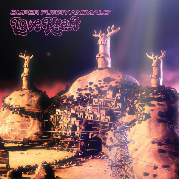 Album cover: surreal landscape with antlered figures and a miniature town.