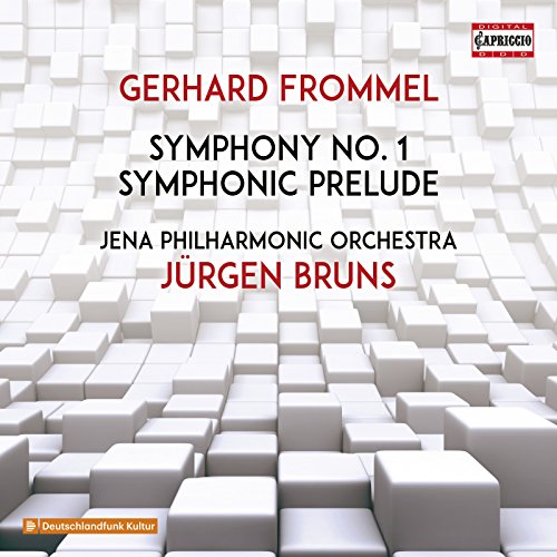 CD cover for Gerhard Frommel's Symphony No. 1, white cubic background.