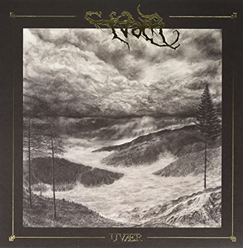 Album cover for Tvaer - Uvaer, a grayscale landscape with trees.