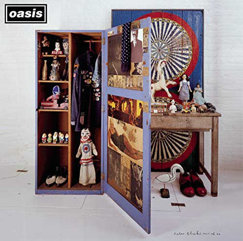 Oasis “Stop The Clocks” CD cover: open wardrobe with eclectic objects.