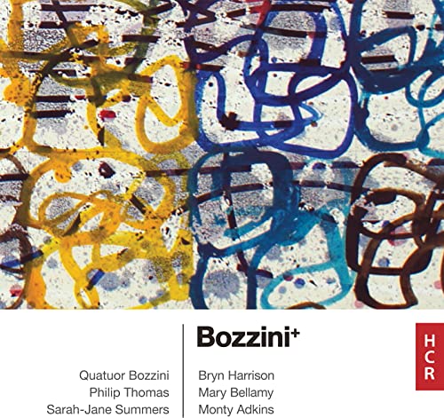 CD cover with abstract colorful brushstrokes and text listing artists’ names.