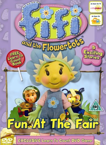 Fifi, a smiling yellow flower girl, with two small fairy friends on DVD cover.