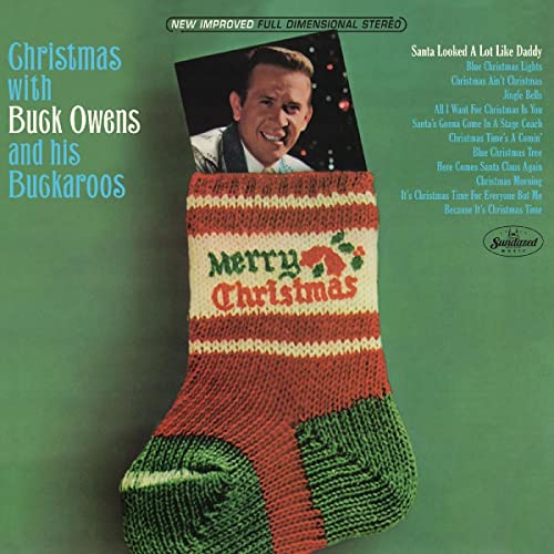 Album cover: Buck Owens Christmas record with a stocking illustration.