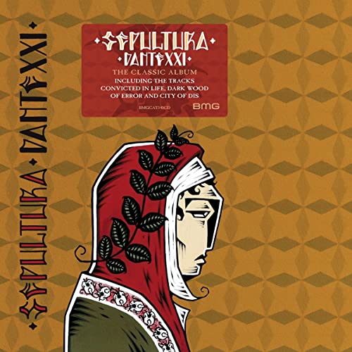 Sepultura’s “Dante XXI” CD cover featuring a hooded figure in red.