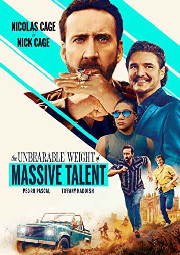 Nicolas Cage and Pedro Pascal on DVD cover for "The Unbearable Weight...