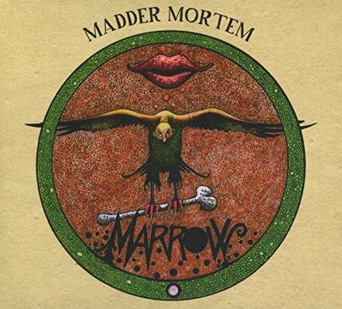 CD cover for Madder Mortem’s “Marrow” featuring lips and a bird with bones.
