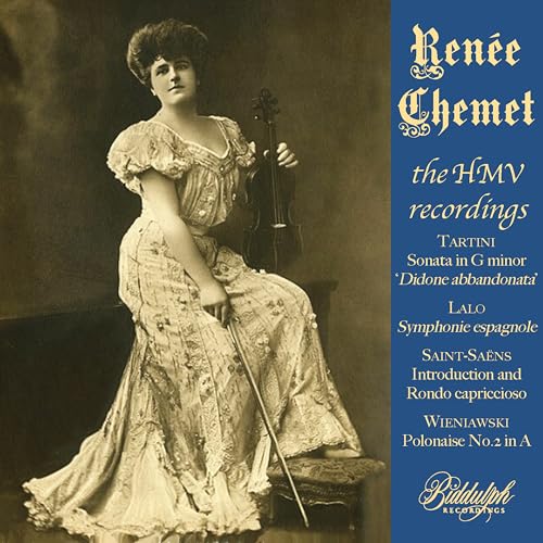 Vintage CD cover featuring Renee Chemet, a violinist in formal attire.