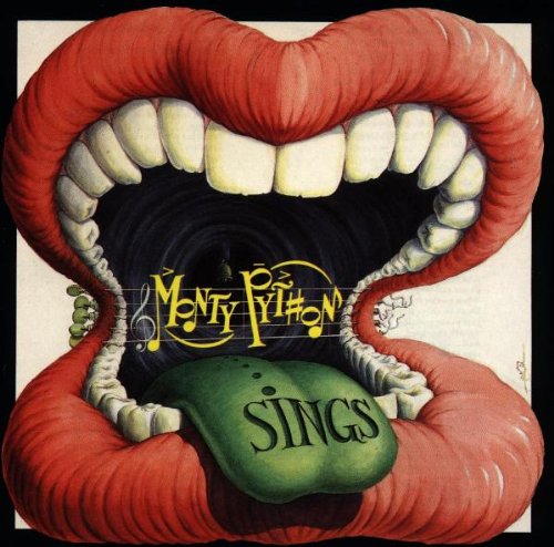 Monty Python Sings CD cover: open mouth with a green tongue.