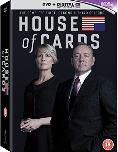 House of Cards" Seasons 1-3 DVD cover with Claire and Frank Underwood.