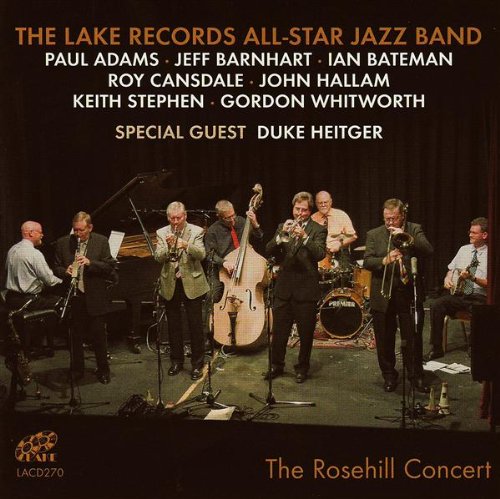 Jazz band performing on stage, album cover for "The Rosehill Concert.