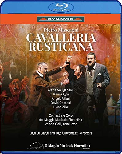 Blu-ray cover for Mascagni’s *Cavalleria Rusticana* opera, depicting a dramatic scene.