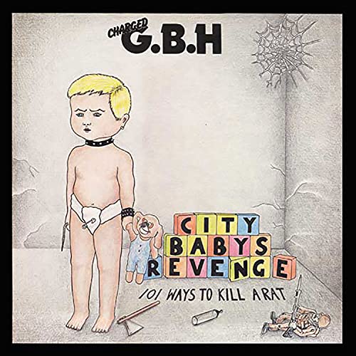 CD cover: boy with building blocks and weapons, unsettling imagery.
