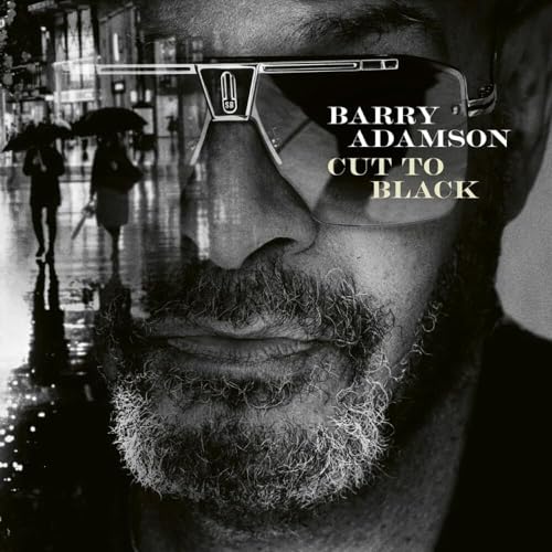 Black and white album cover featuring a man in sunglasses, “Barry Adamson.”