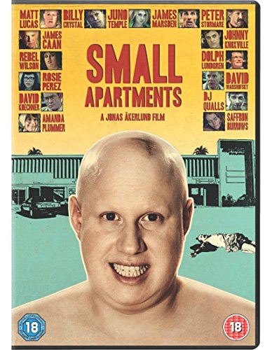 Small Apartments" DVD cover featuring a large headshot and building backdrop.