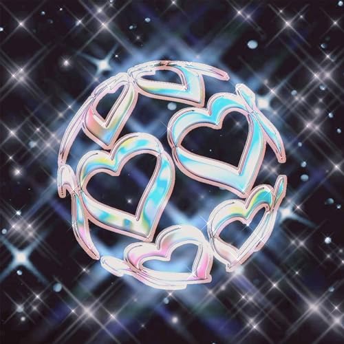 Iridescent vinyl sticker of angel wings forming a heart shape.