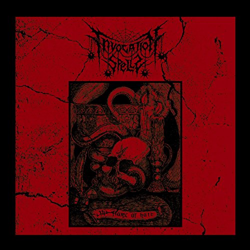 Red album cover with a skull, candle, and ornate frame illustration.