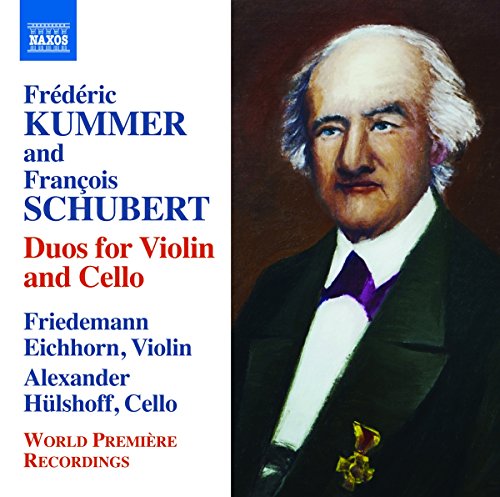 CD cover featuring a portrait of Frédéric Kummer, composer of duos for violin and cello.