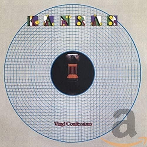 Kansas Vinyl Confessions CD cover with a grid pattern and a central wooden chair.