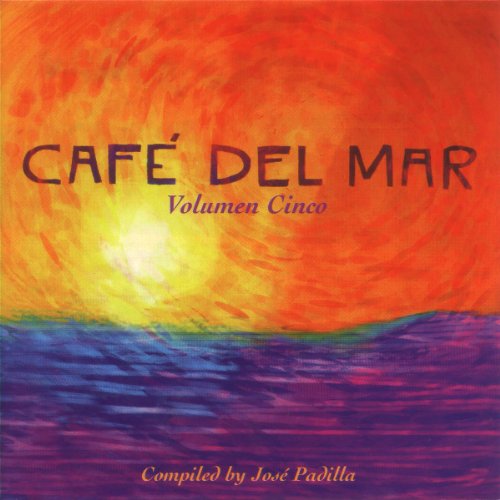 CD cover: sunset over water with “Cafe Del Mar Volumen Cinco” text.
