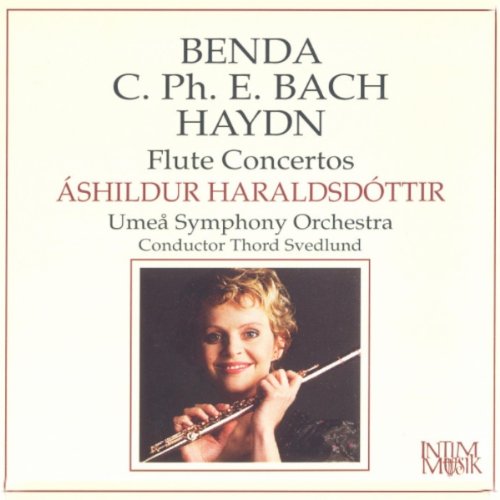 CD cover featuring flutist Áshildur Haraldsdóttir and composers’ names.