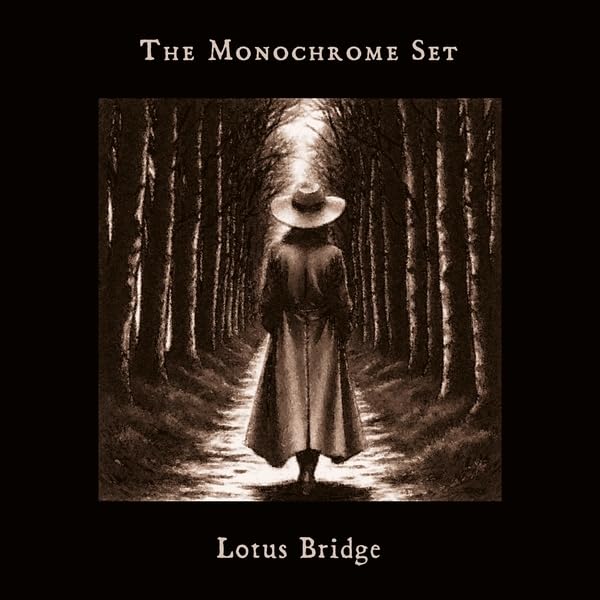 Sepia-toned album cover: figure in a coat walking down a forest path.