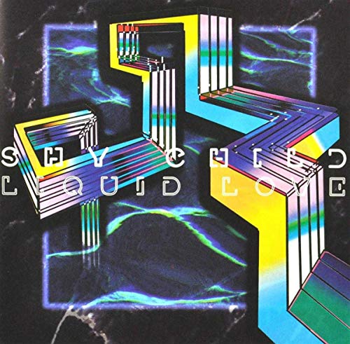 CD cover for Shy Child’s “Liquid Love” with abstract, colorful geometric design.