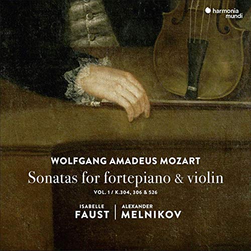 CD cover for Mozart sonatas featuring a hand and violin.