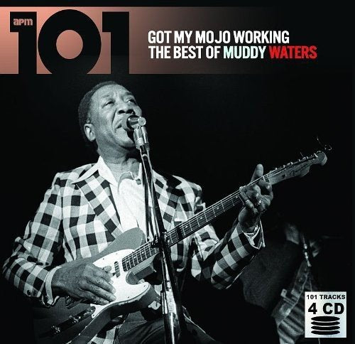 Muddy Waters playing electric guitar, album cover for “Got My Mojo Working”.