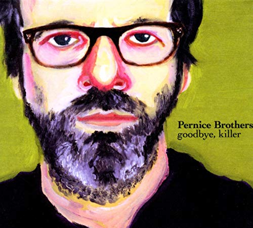 Painted portrait of a man with glasses and a full beard, green background.