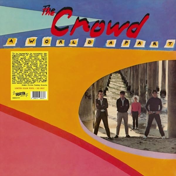 Album cover for "The Crowd - A World Apart" featuring a band photo.